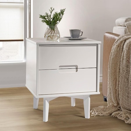 Walker Edison Furniture Walker Edison  20 in. 2-Drawer Groove Handle Wood Nightstand - White BR2DSLNSWH